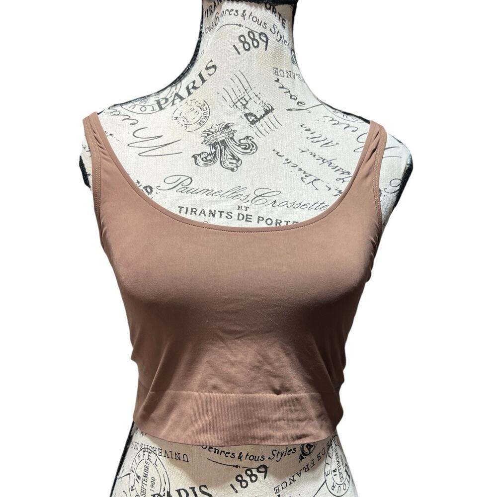 Maiden Form Brown Cropper Tank Top With Built In Bra NWT